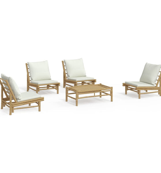 5-tlg. Garten-Lounge-Set mit Cremeweißen Kissen Bambus