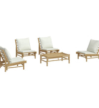 5-tlg. Garten-Lounge-Set mit Cremeweißen Kissen Bambus