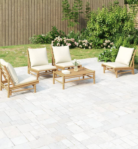 5-tlg. Garten-Lounge-Set mit Cremeweißen Kissen Bambus