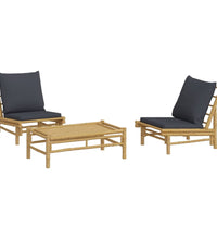 3-tlg. Garten-Lounge-Set mit Dunkelgrauen Kissen Bambus