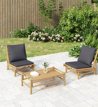 3-tlg. Garten-Lounge-Set mit Dunkelgrauen Kissen Bambus