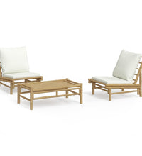 3-tlg. Garten-Lounge-Set mit Kissen Creme Bambus