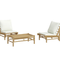 3-tlg. Garten-Lounge-Set mit Kissen Creme Bambus