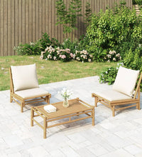 3-tlg. Garten-Lounge-Set mit Kissen Creme Bambus
