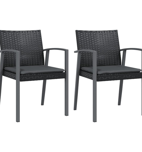 Gartenstühle mit Kissen 2 Stk. Schwarz 56,5x57x83cm Poly Rattan