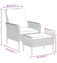 Gartenstuhl mit Fußhocker Grau Poly Rattan