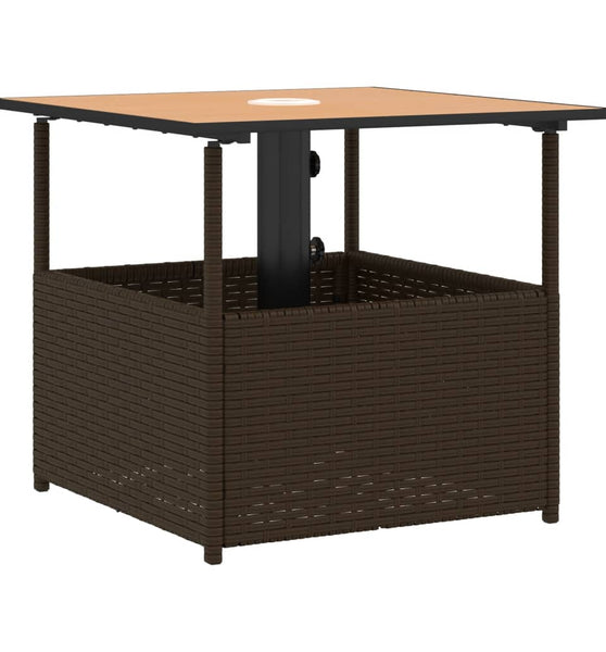 Gartentisch mit Schirmloch Braun 55x55x46,5 cm Poly Rattan