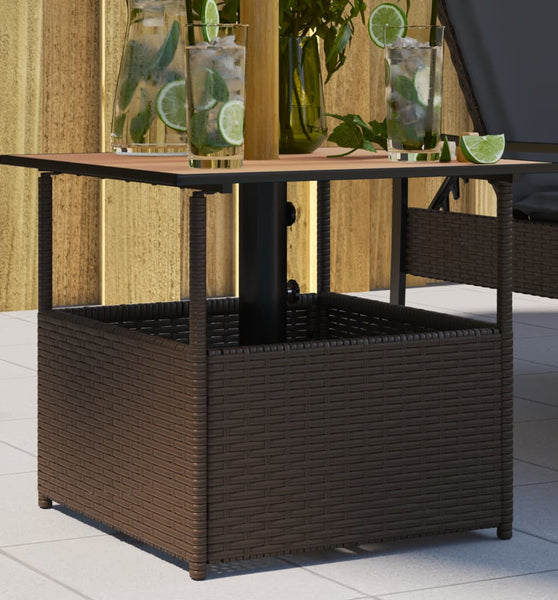 Gartentisch mit Schirmloch Braun 55x55x46,5 cm Poly Rattan