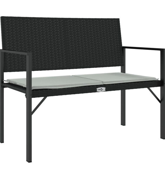 Gartenbank 2-Sitzer mit Kissen Schwarz Poly Rattan