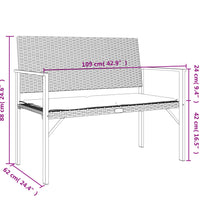 Gartenbank 2-Sitzer mit Kissen Schwarz Poly Rattan