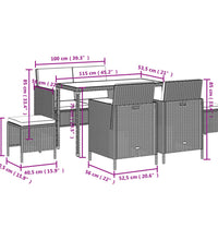 6-tlg. Garten-Essgruppe mit Kissen Braun Poly Rattan