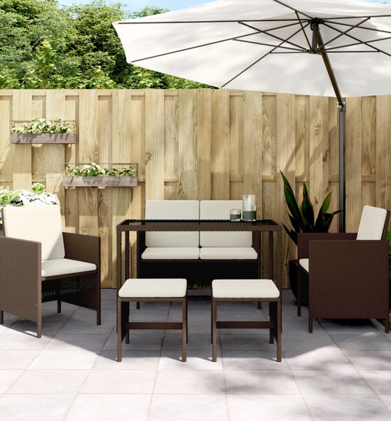 6-tlg. Garten-Essgruppe mit Kissen Braun Poly Rattan