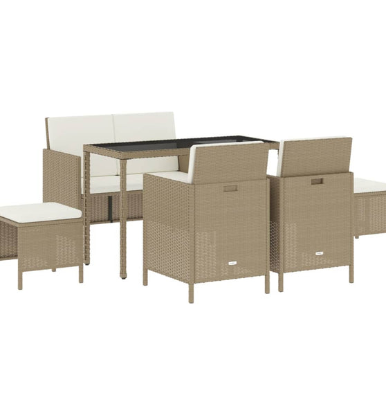 6-tlg. Garten-Essgruppe mit Kissen Beige Poly Rattan