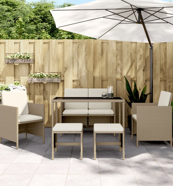 6-tlg. Garten-Essgruppe mit Kissen Beige Poly Rattan