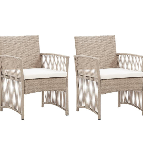 Gartensessel mit Sitzkissen 2 Stk. Beige Poly Rattan