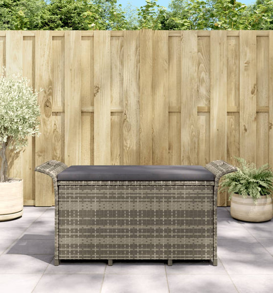 Gartenbank mit Kissen Grau 116x46x57 cm Poly Rattan