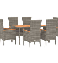 7-tlg. Garten-Essgruppe mit Kissen Grau Poly Rattan