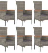 7-tlg. Garten-Essgruppe mit Kissen Grau Poly Rattan
