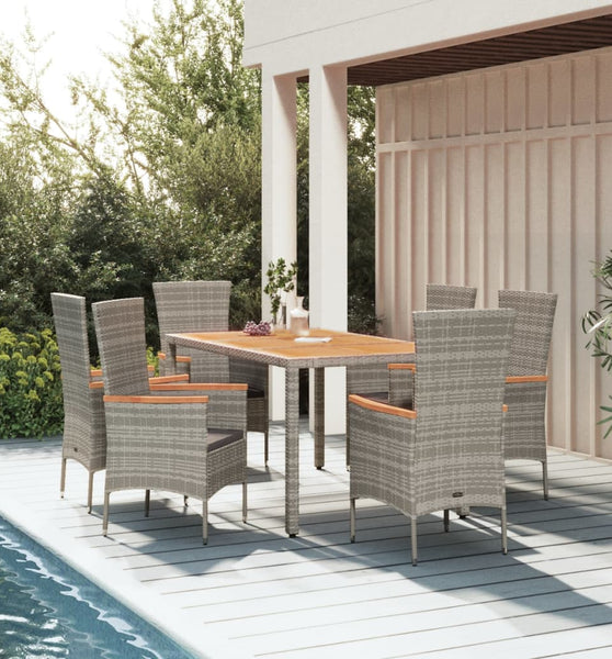 7-tlg. Garten-Essgruppe mit Kissen Grau Poly Rattan