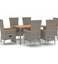 7-tlg. Garten-Essgruppe mit Kissen Grau Poly Rattan