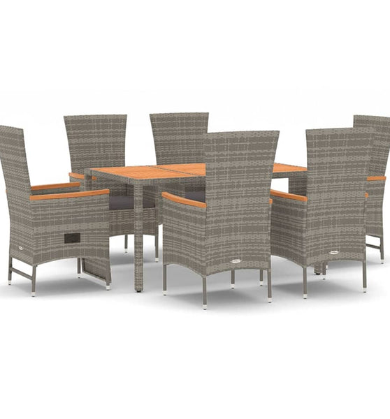 7-tlg. Garten-Essgruppe mit Kissen Grau Poly Rattan