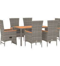 7-tlg. Garten-Essgruppe mit Kissen Grau Poly Rattan