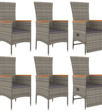 7-tlg. Garten-Essgruppe mit Kissen Grau Poly Rattan