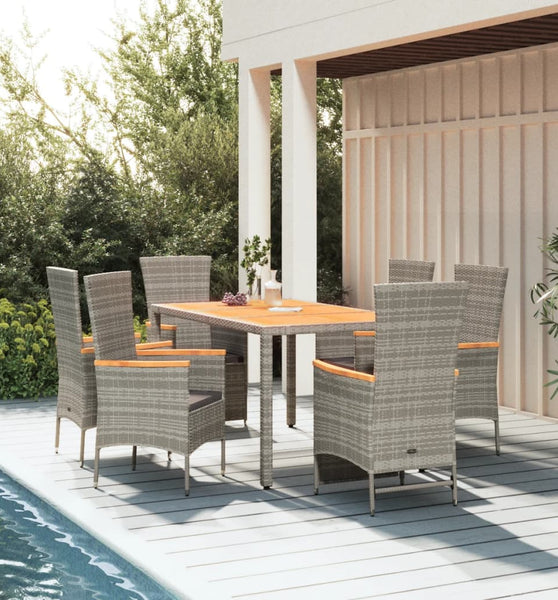 7-tlg. Garten-Essgruppe mit Kissen Grau Poly Rattan