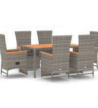 7-tlg. Garten-Essgruppe mit Kissen Grau Poly Rattan