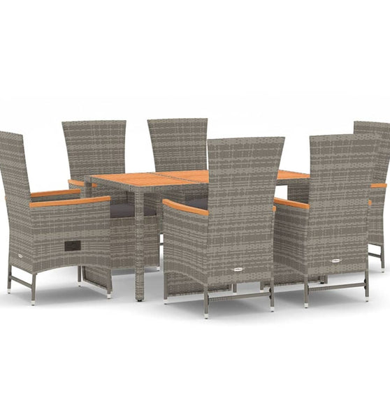 7-tlg. Garten-Essgruppe mit Kissen Grau Poly Rattan