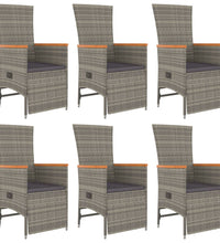 7-tlg. Garten-Essgruppe mit Kissen Grau Poly Rattan