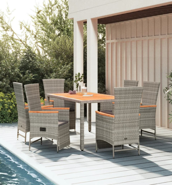 7-tlg. Garten-Essgruppe mit Kissen Grau Poly Rattan