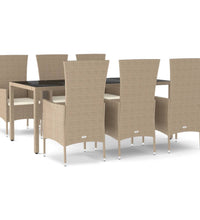 7-tlg. Garten-Essgruppe mit Kissen Beige Poly Rattan