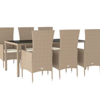 7-tlg. Garten-Essgruppe mit Kissen Beige Poly Rattan