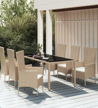 7-tlg. Garten-Essgruppe mit Kissen Beige Poly Rattan