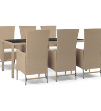 7-tlg. Garten-Essgruppe mit Kissen Beige Poly Rattan