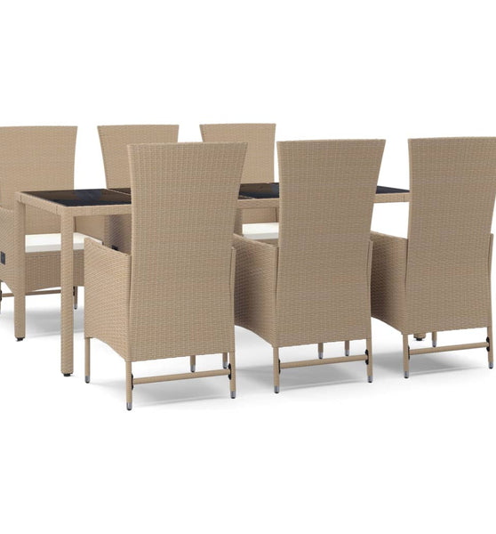 7-tlg. Garten-Essgruppe mit Kissen Beige Poly Rattan