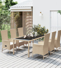 7-tlg. Garten-Essgruppe mit Kissen Beige Poly Rattan