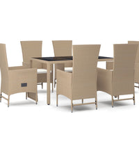 7-tlg. Garten-Essgruppe mit Kissen Beige Poly Rattan