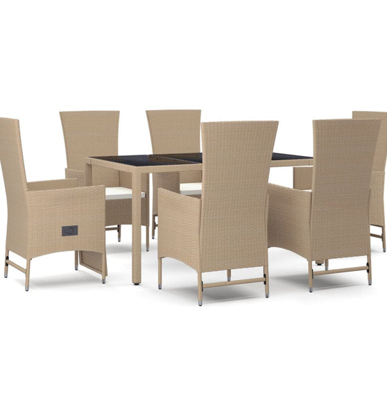 7-tlg. Garten-Essgruppe mit Kissen Beige Poly Rattan