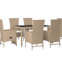 7-tlg. Garten-Essgruppe mit Kissen Beige Poly Rattan
