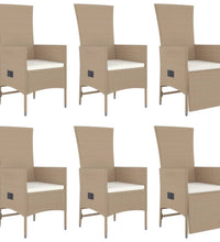7-tlg. Garten-Essgruppe mit Kissen Beige Poly Rattan