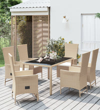 7-tlg. Garten-Essgruppe mit Kissen Beige Poly Rattan
