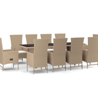 11-tlg. Garten-Essgruppe mit Kissen Beige Poly Rattan