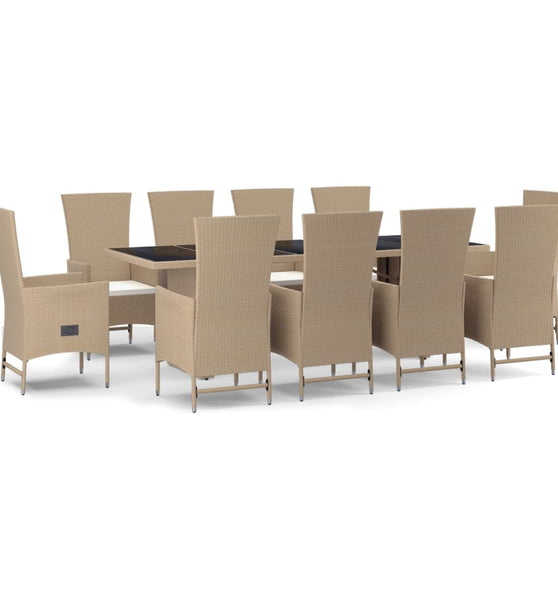 11-tlg. Garten-Essgruppe mit Kissen Beige Poly Rattan
