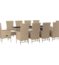 11-tlg. Garten-Essgruppe mit Kissen Beige Poly Rattan