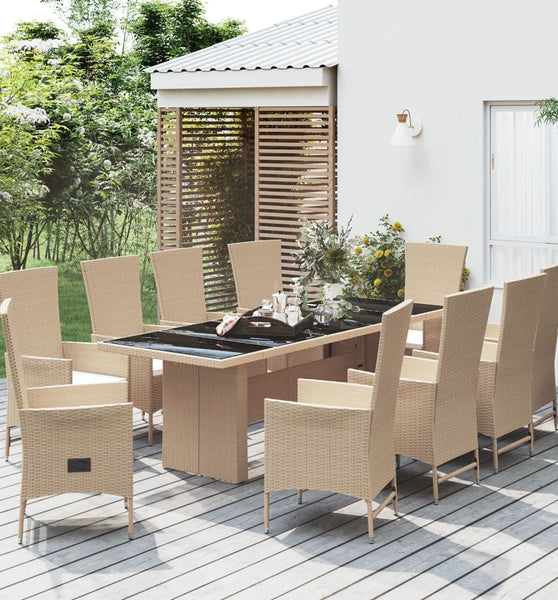 11-tlg. Garten-Essgruppe mit Kissen Beige Poly Rattan