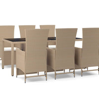 7-tlg. Garten-Essgruppe mit Kissen Beige Poly Rattan