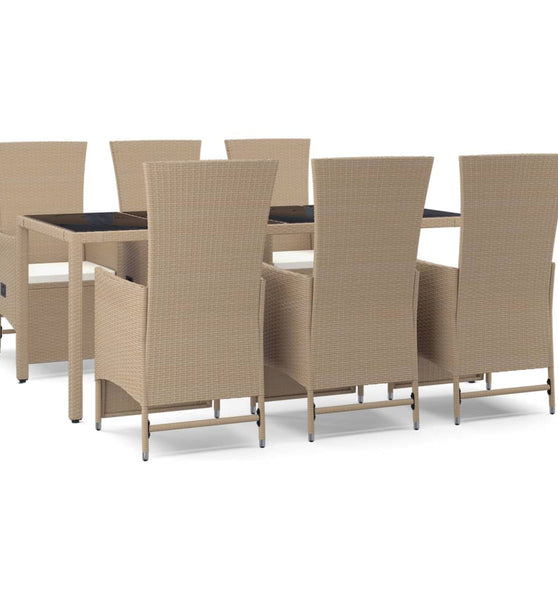 7-tlg. Garten-Essgruppe mit Kissen Beige Poly Rattan