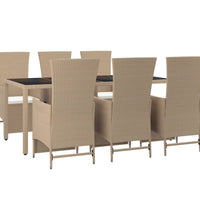7-tlg. Garten-Essgruppe mit Kissen Beige Poly Rattan
